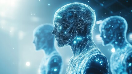 A 3D illustration of a human head and body, with abstract blue bubbles and light, suggesting the science of the mind