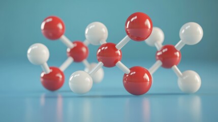 3d render of h2o water molecules floating in front of blue background with copy space, selective focus on molecular structure


