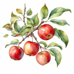 Obraz premium Vibrant red apples hanging from a branch surrounded by lush green leaves in bright sunlight