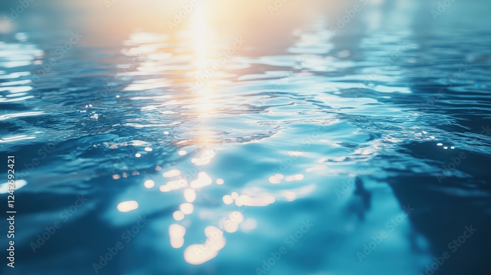Poster serene world of water reflections on a bright day with gentle waves and glimmers of light creating a