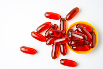 Oil filled capsules, softgel of food supplements, fish oil, omega 3, vitamin D3, vitamin E