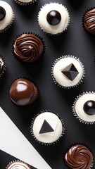 Elegant modern display of glossy cupcakes showcasing vibrant colors and enticing designs.
