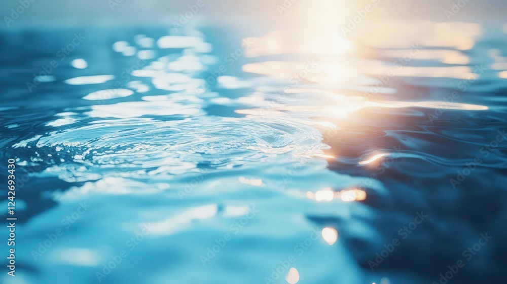 Poster serene water scene on a calm day with gentle ripples reflecting light and creating a tranquil atmosp