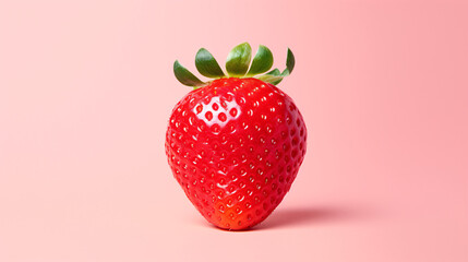 A perfectly ripe strawberry suspended in mid-air, set against a clean white background wallpaper.