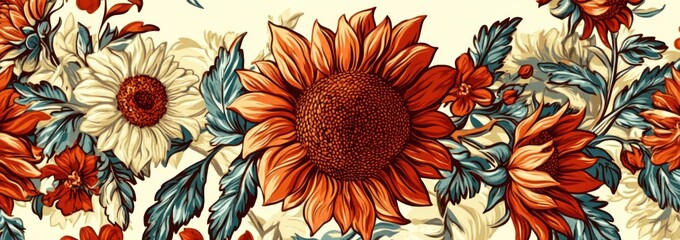 Vibrant autumn floral arrangement featuring sunflowers, dahlias, and other blooms in rich orange and cream tones.