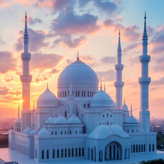 Fototapeta premium Majestic White Mosque at Sunrise