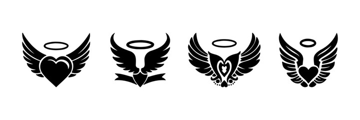 Obraz premium Four collection of wing icons in black on white background, the creative design you need