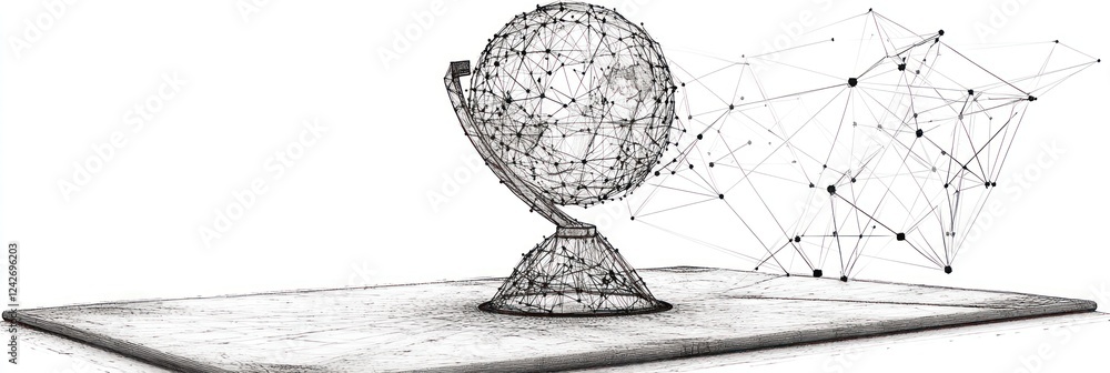 Aufkleber abstract wireframe globe on tablet, representing global network connection.