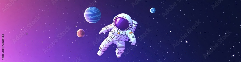 Canvas Prints astronaut floating in space among planets and stars.