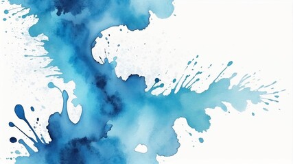 Abstract watercolor design featuring blue splashes and splatters on a white background ideal for creative projects
