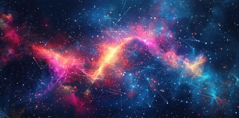 Naklejka premium Cosmic Nebula Network Illuminated With Vibrant Hues