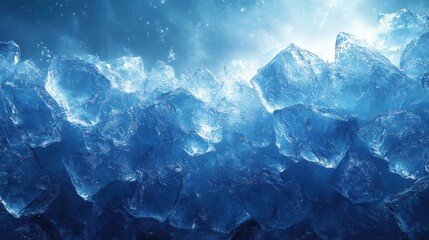 Obraz premium Glowing blue ice crystals, cosmic background, winter texture, advertisement
