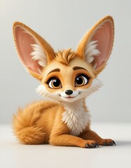Obraz premium Adorable Cartoon Fennec Fox Lying Down
