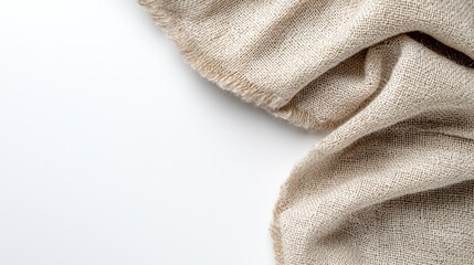 A close-up of a textured beige fabric draped on a light surface.
