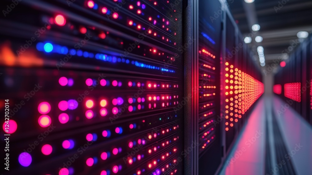 Poster close-up view of illuminated server racks in a data center with vibrant led lights (1)