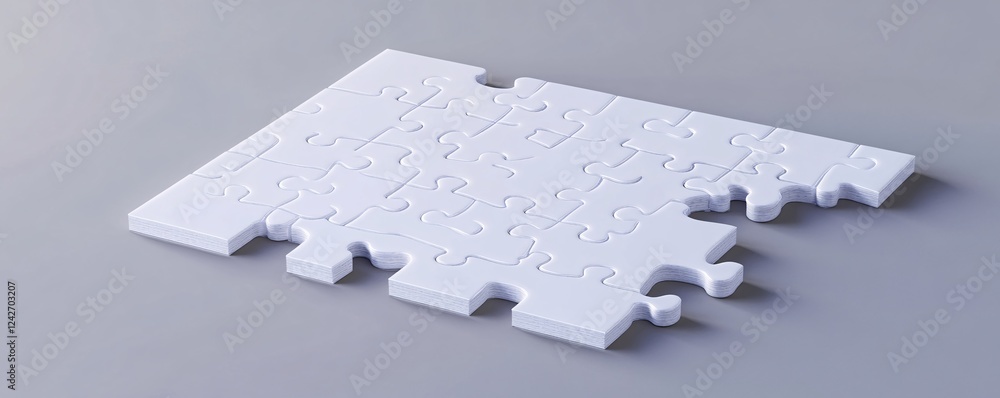 Poster White jigsaw puzzle is incomplete on its right side, symbolizing the challenge of problem solving