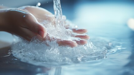 Fototapeta premium Hands Under Flowing Water Emphasizing Hygiene and Healthy Practices for a Clean and Safe Environment