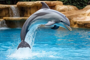 Fototapeta premium Graceful Dolphin Leaping in the Water