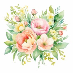 Colorful floral arrangement featuring peonies and greenery in a bright composition
