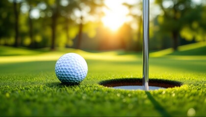 Golf Ball Near Hole On Lush Green Course