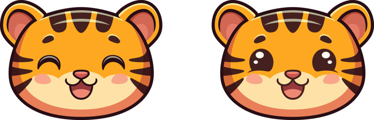 Cute Tiger Face cartoon mascot Editable Vector on transparent background
