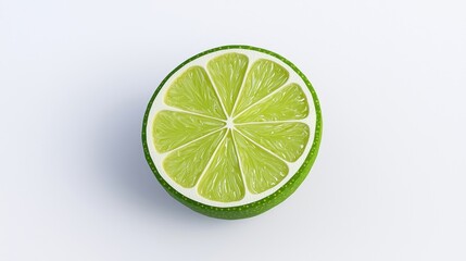 Bright Green Lime Cross Section on White Background