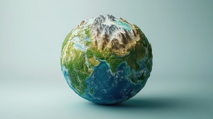 Fototapeta premium Detailed Globe Visual Featuring Lush Mountains and Vibrant Oceans in Soft Pastel Background for Geographic and Environmental Themes