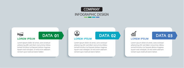 3 data infographics rectangle layout template. Illustration business abstract background.