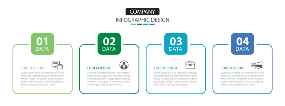 4 data infographics rectangle layout paper template. Illustration business abstract background.