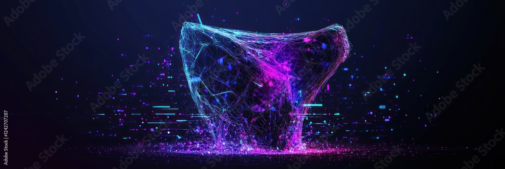 Wall mural abstract digital art, glowing particles forming a dynamic shape against a dark background.