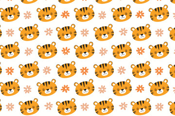 Cute tiger seamless pattern background illustration