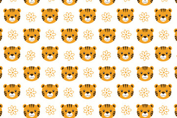 Cute tiger seamless pattern background illustration