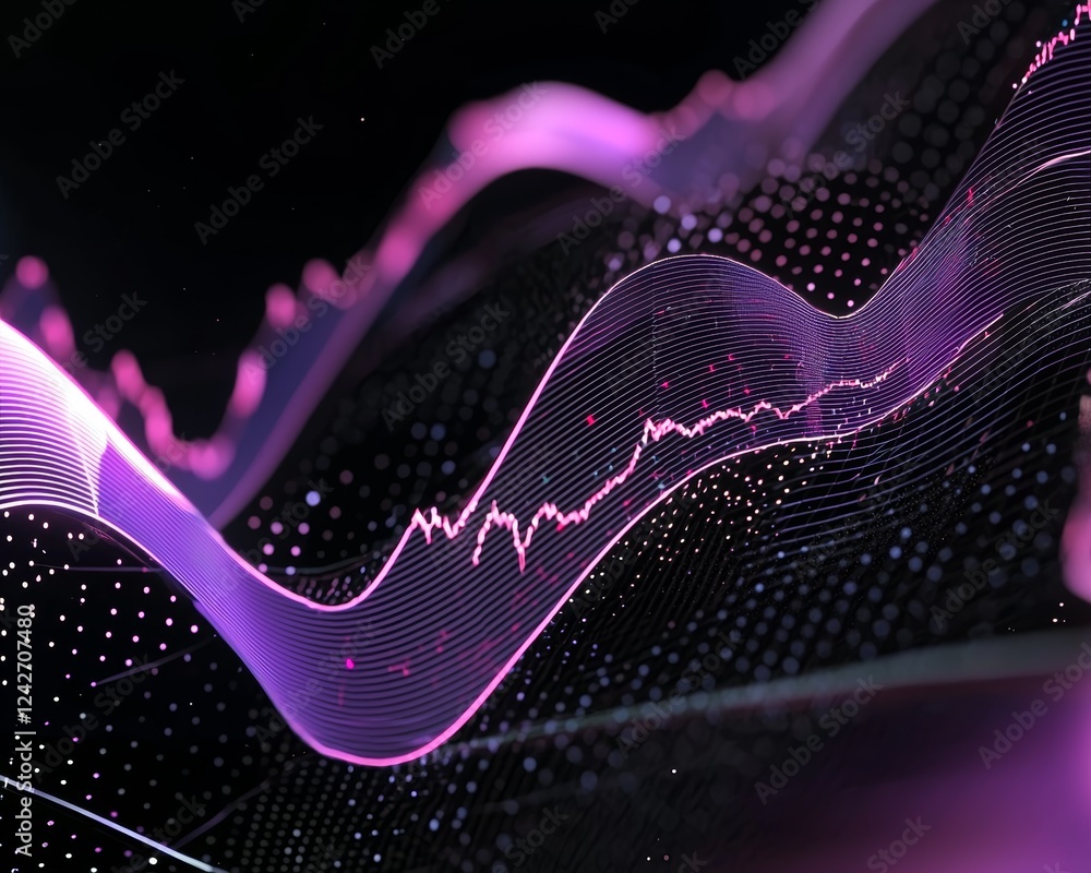 Poster a sleek and luminous representation of stock market data, showcasing flowing graphs, precise data po