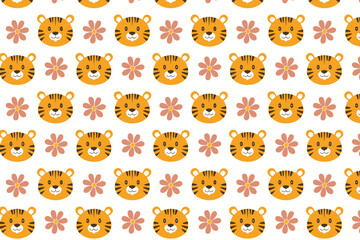 Cute tiger seamless pattern background illustration