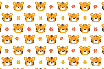 Fototapeta premium Cute tiger seamless pattern background illustration