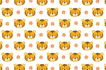 Fototapeta premium Cute tiger seamless pattern background illustration
