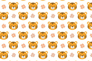 Obraz premium Cute tiger seamless pattern background illustration
