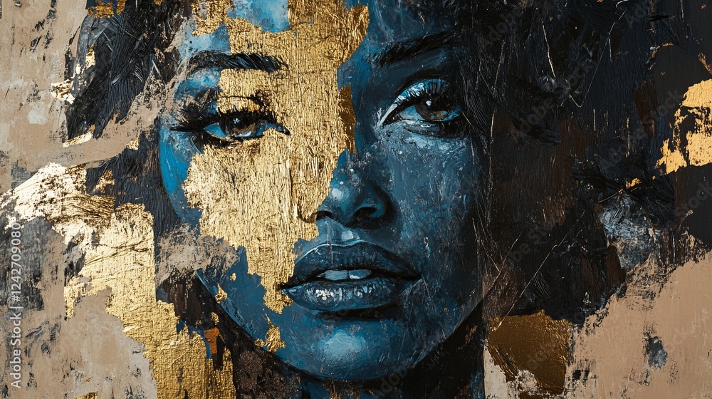 Poster creative expression through portrait art featuring abstract elements and vibrant colors