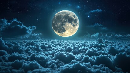 Serene Nightscape: Full Moon over a Sea of Clouds