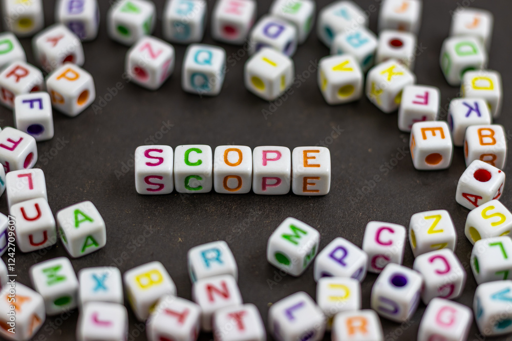 Fototapete a cluster of colorful letter cubes surrounds the word 