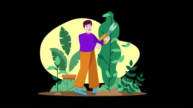 Use this flat vector animation scene to depict gardening, making your content visually appealing and informative.