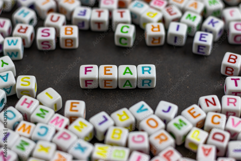Poster a cluster of colorful letter cubes surrounds the word 
