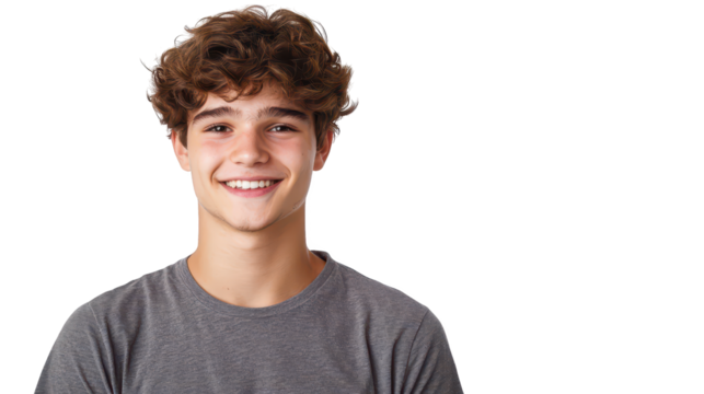 Smiling teenager studio portrait photography bright background close-up youthful joy