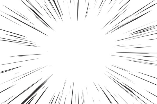 Manga speed lines of radial comic vector background. Cartoon flash, rays of explosion, boom and roar force. Abstract sparks and perspective motion of sound.