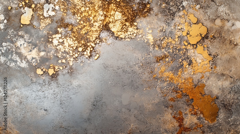 Poster abstract texture featuring gold and silver hues blending into a gray background with organic pattern