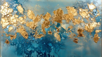 Obraz premium Beautiful abstract artwork featuring gold and blue hues with a textured surface created in a contemporary art studio