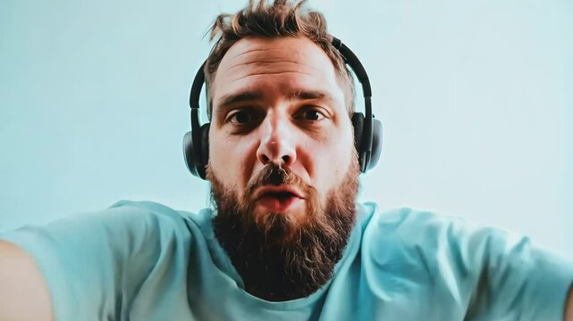 Lost in the Music:  A close-up portrait of a man wearing headphones, his eyes closed in pure bliss as he immerses himself in his favorite tunes.