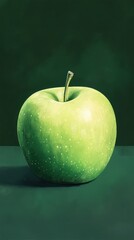 A Single Green Apple on a Dark Green Background