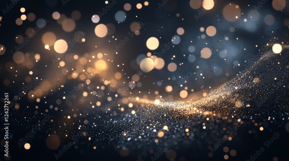 Poster stunning golden and silver particles create a mesmerizing sparkling effect on a dark background