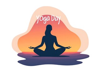 International Yoga Day, logo, web banner, Silhouette of Meditation in padmasana or lotus pose design concept